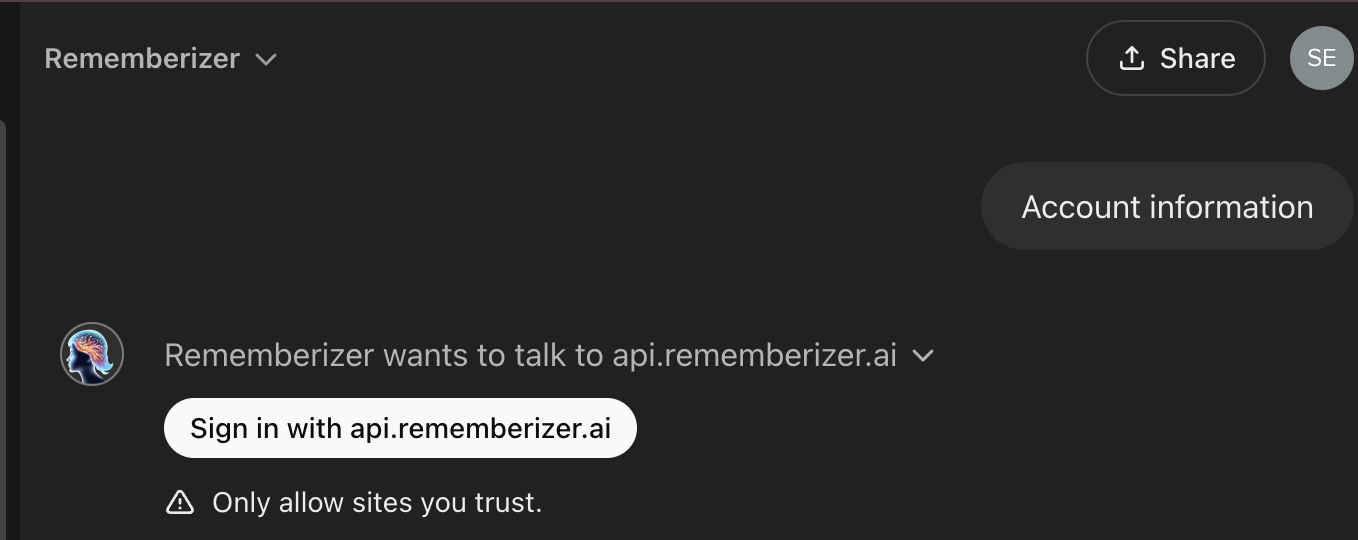 来自 Rememberizer GPT 应用的登录请求
