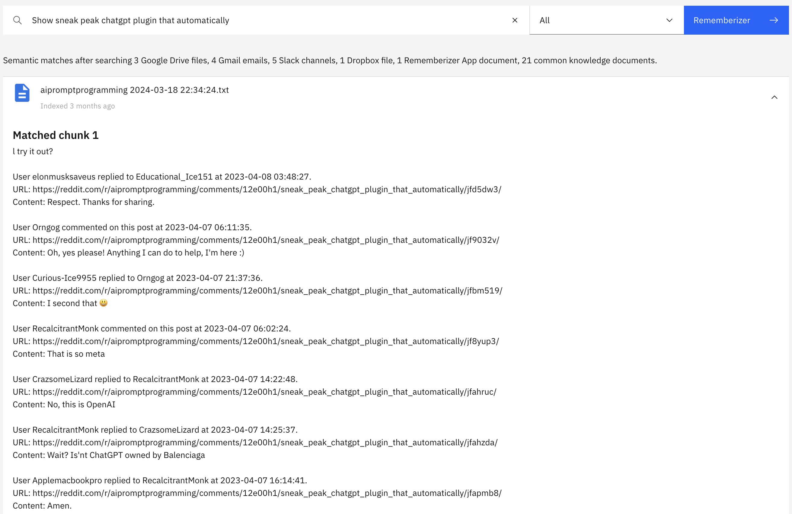 An example of search result