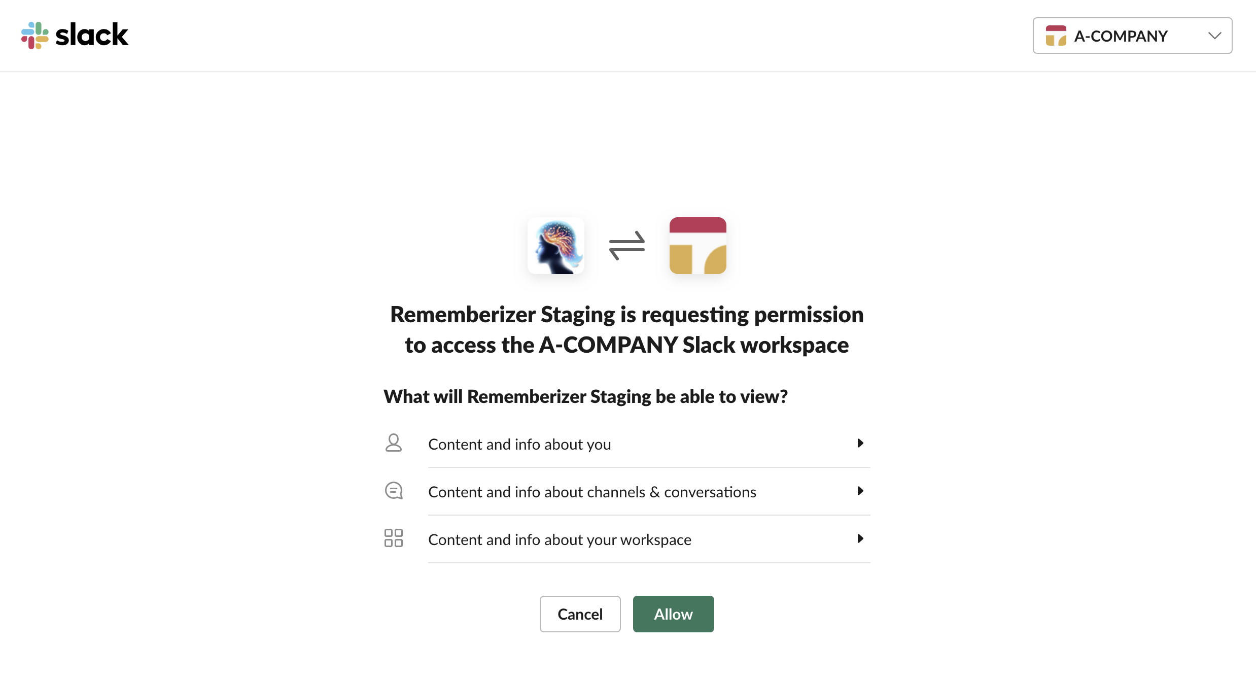 Slack OAuth屏幕